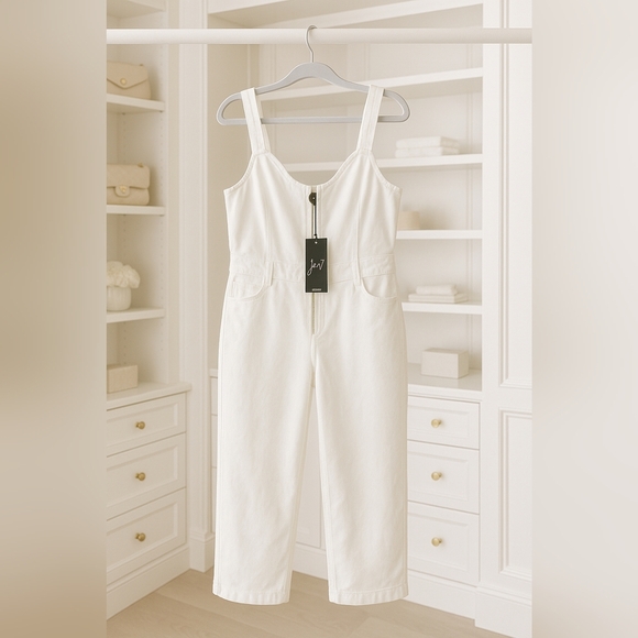 Boho Wide Leg Boilersuit XL White Cotton Sculpting Panel Cropped New - Picture 1 of 10